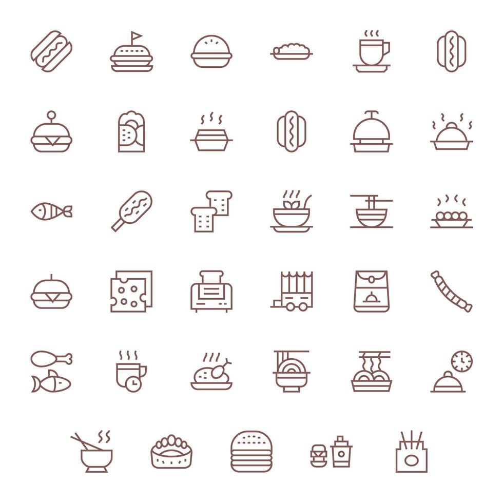 35 High Resolution Pixel Optimized Icons for Lunch in Regular Line Theme vector