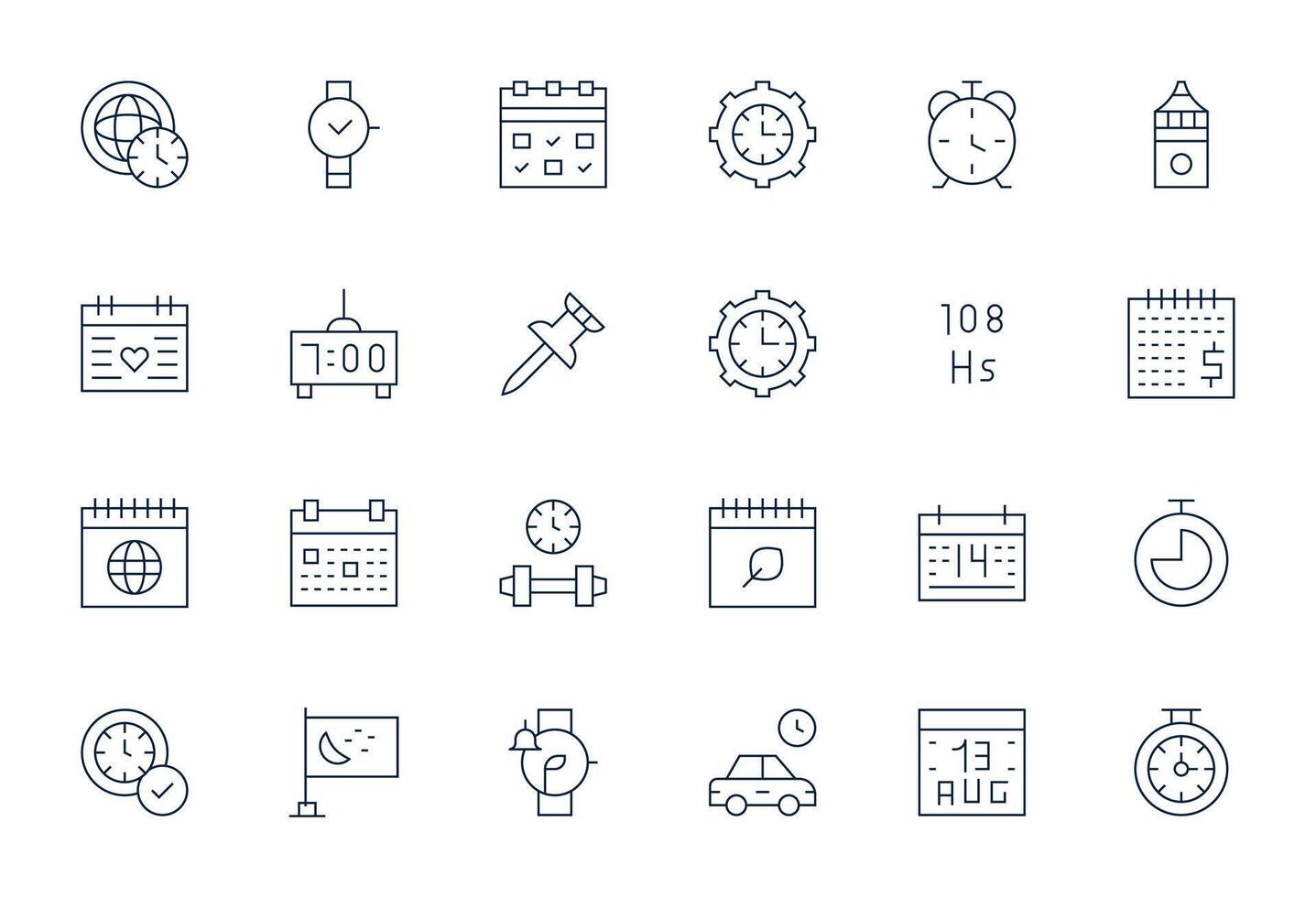 24 Thin Line Display Perfect Icons tailored for Schedule Retina Ready interface vector