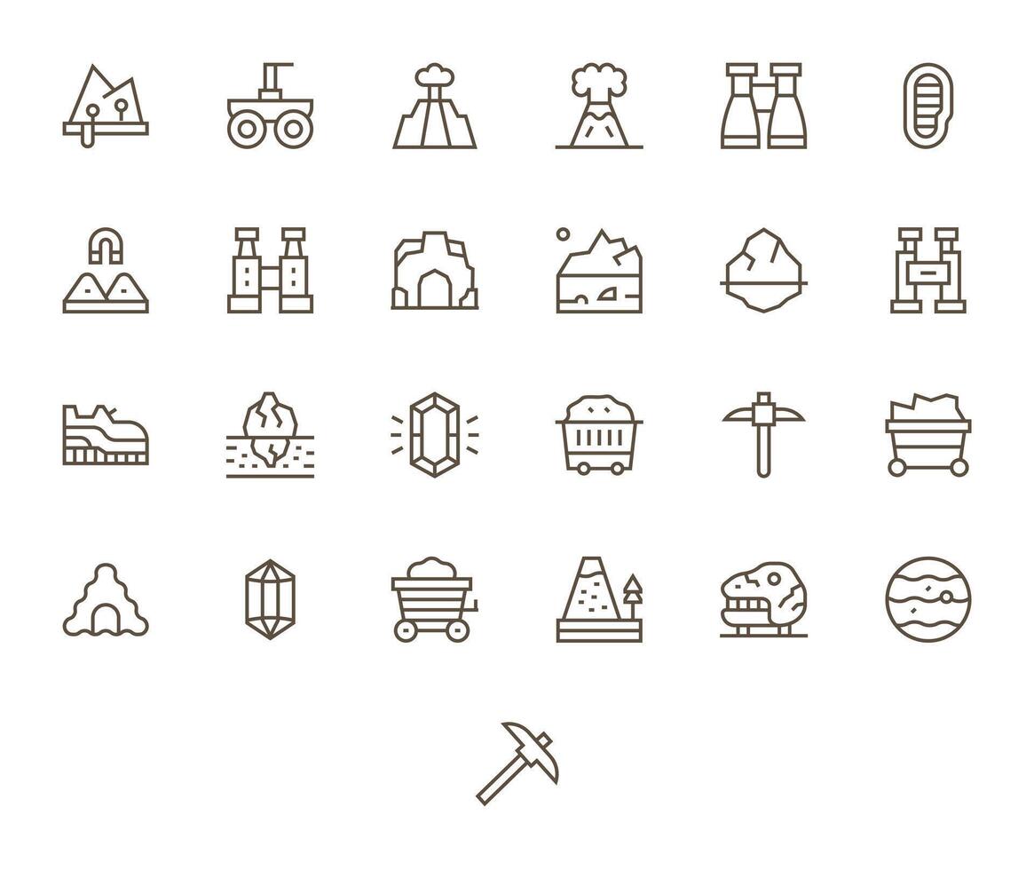 Regular Line Pixel Aligned Icons from Geology Set with 25 128x128 Icons vector