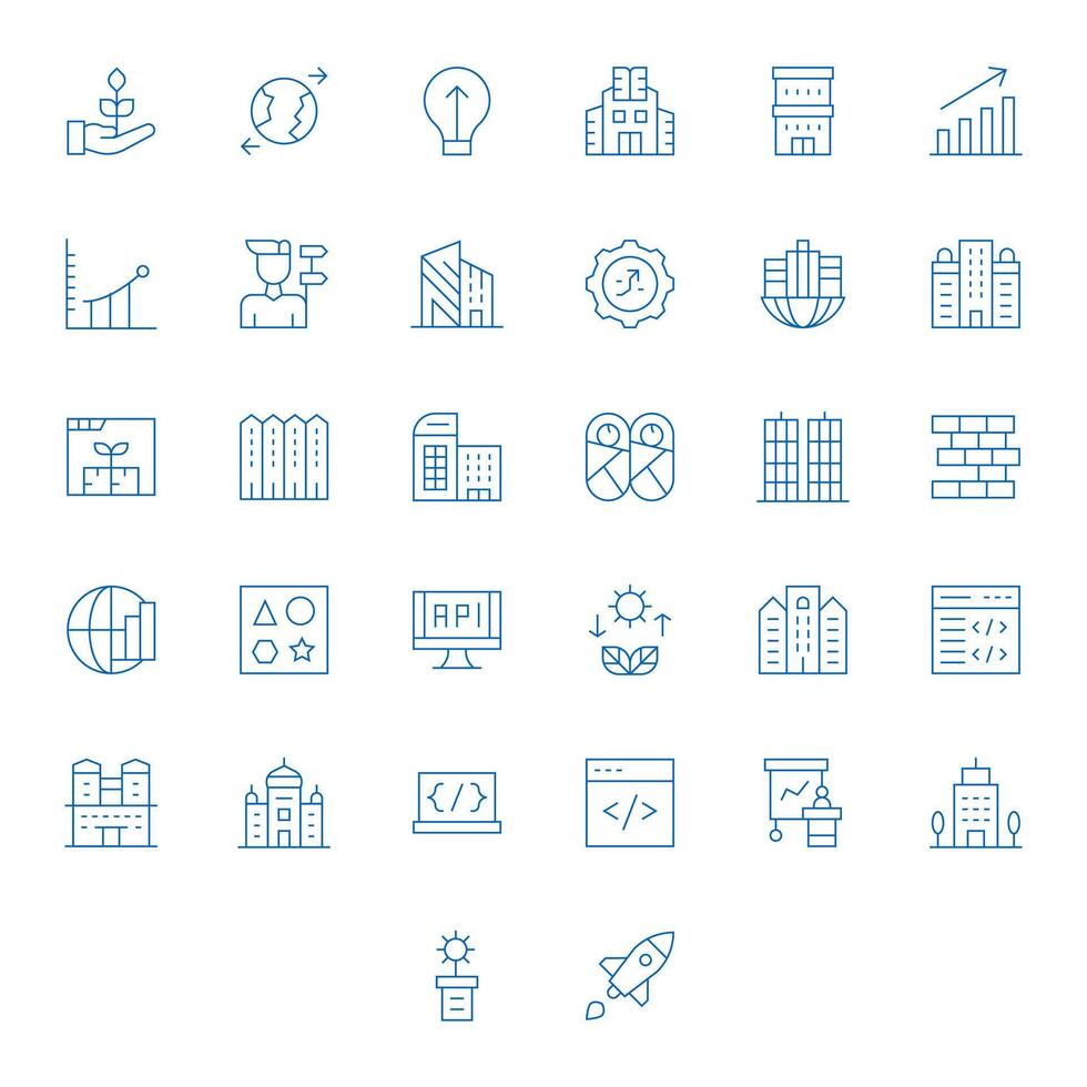 Development Graphics featuring 32 Thin Line Editable Retina Ready Designs vector