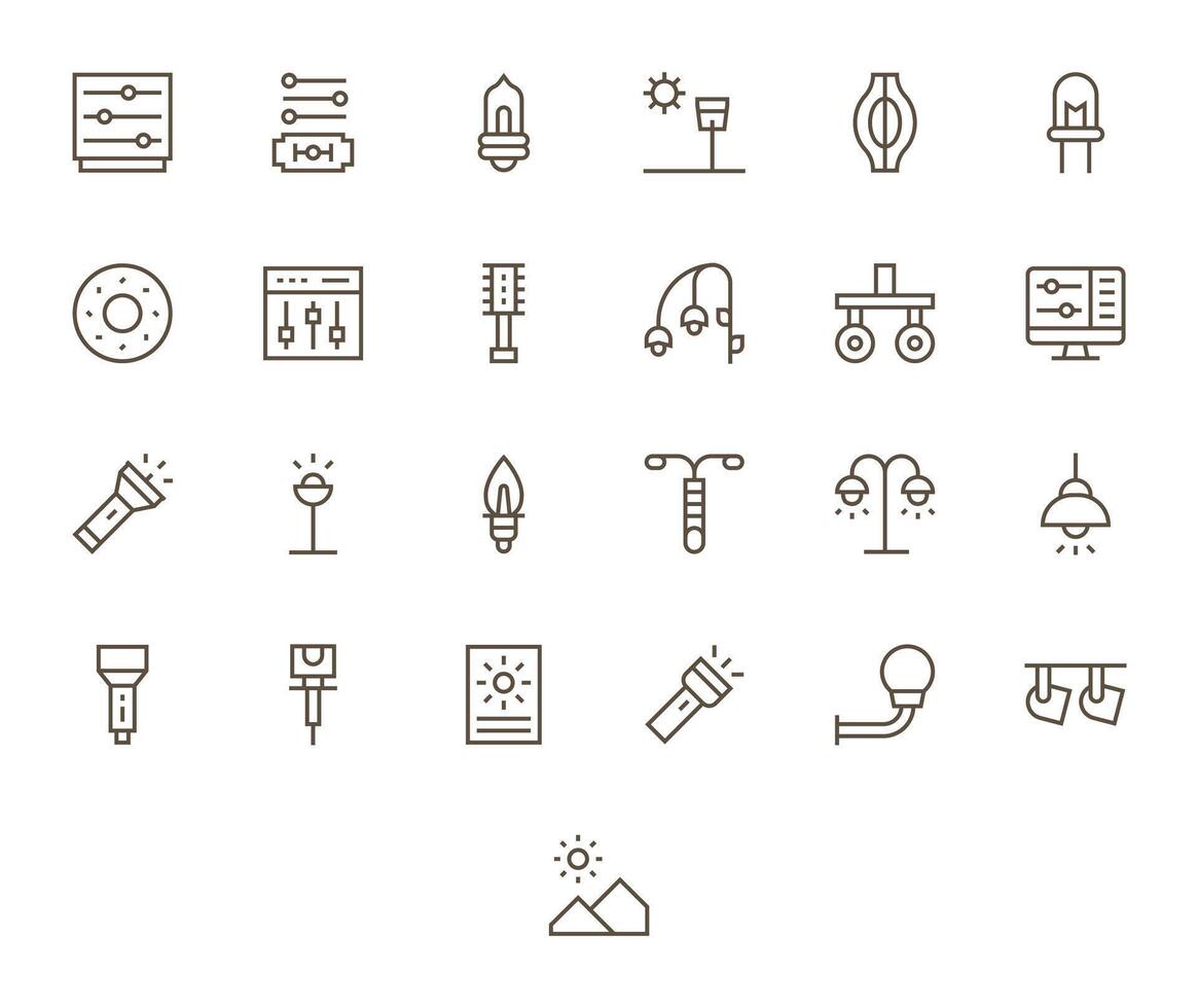 Brightness 256x256 Icon Pack with 25 Regular Line Pixel Optimized Elements vector
