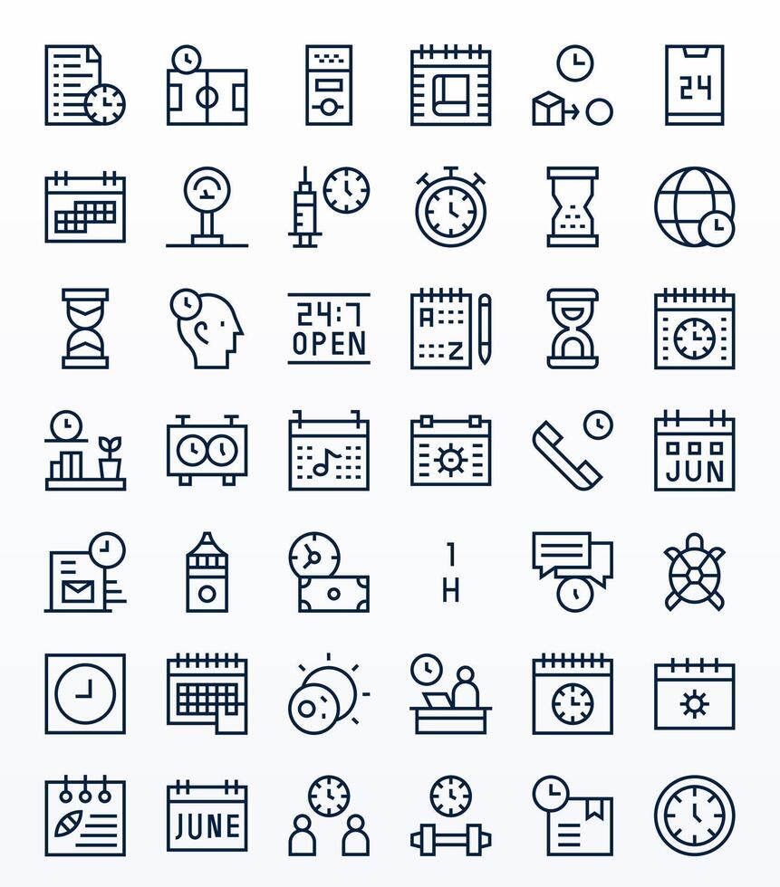 Time Display Perfect Set with 42 128x128 Regular Line Icons vector