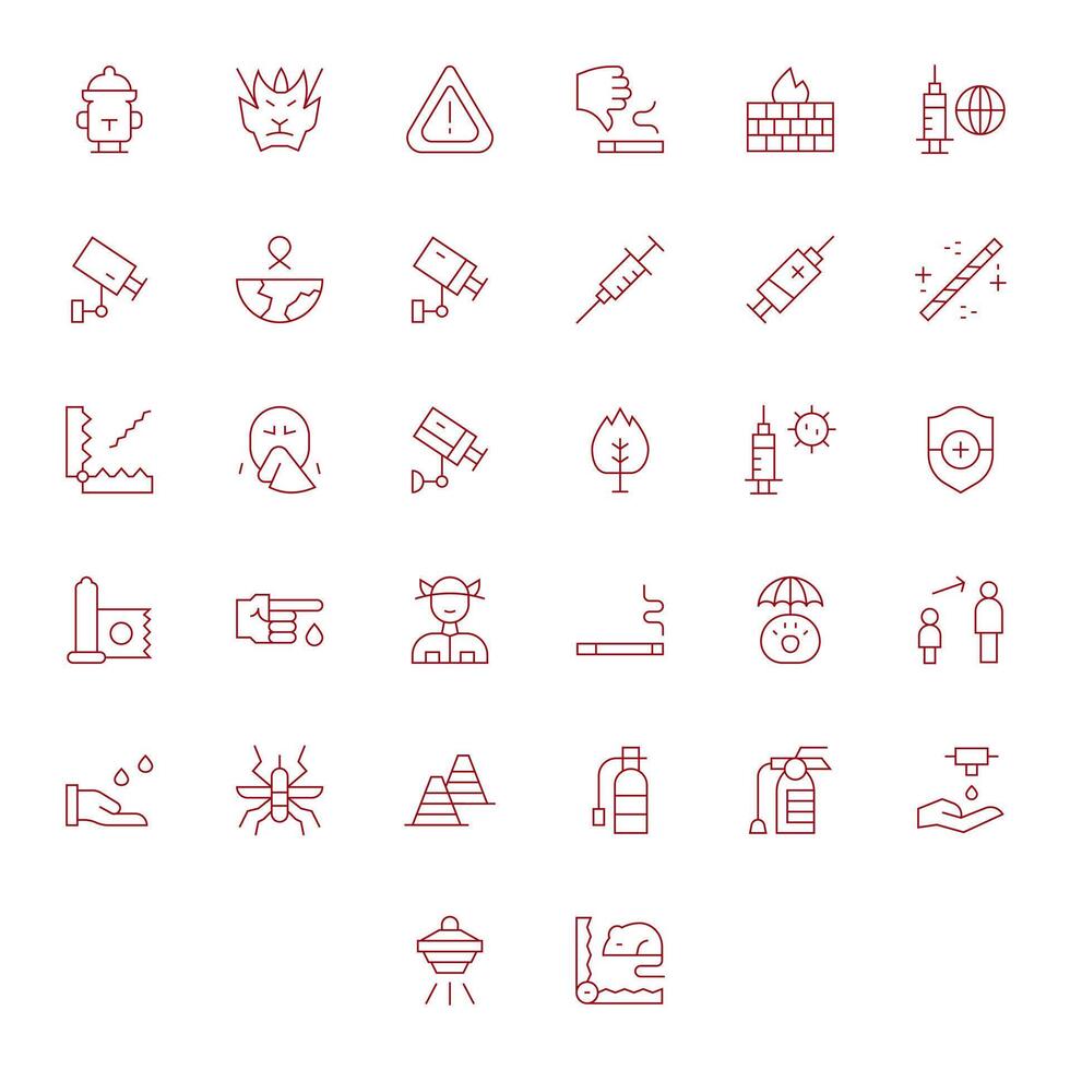 Prevention Scalable Set featuring 32 Pixel Aligned Thin Line 64x64 Icons vector