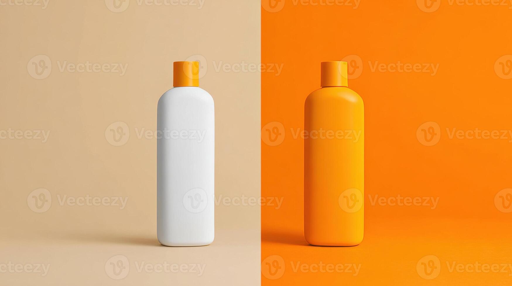 Two Contrasting Bottles On Split Background. Minimalist Design For Product Branding photo