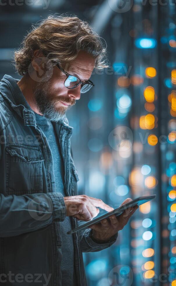 Engineer man managing server data center operations photo