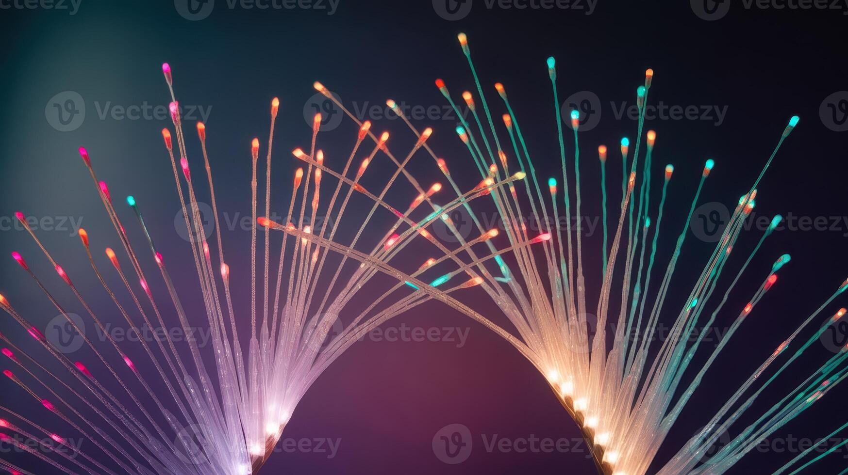 Fiber Optic Lights Displaying Colorful Tips in a Dark Room, Creating a Vibrant Abstract Design photo