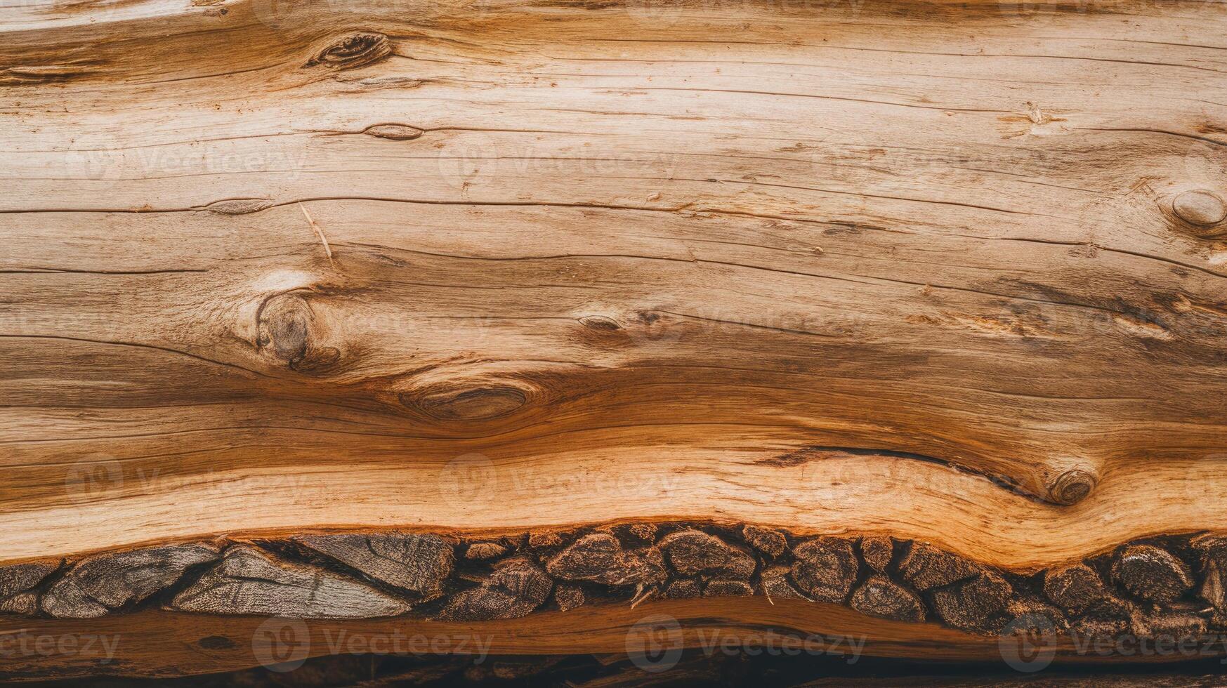 Fallen Tree Trunk Shows Wood Grain Patterns and Exposed Bark Edges photo