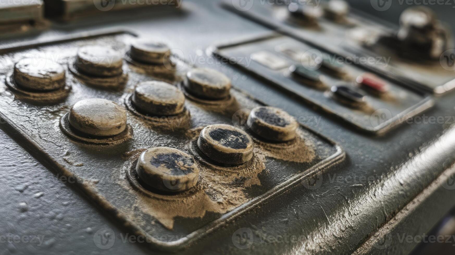 Old Control Panel Showing Round Buttons With Signs of Wear and Use photo