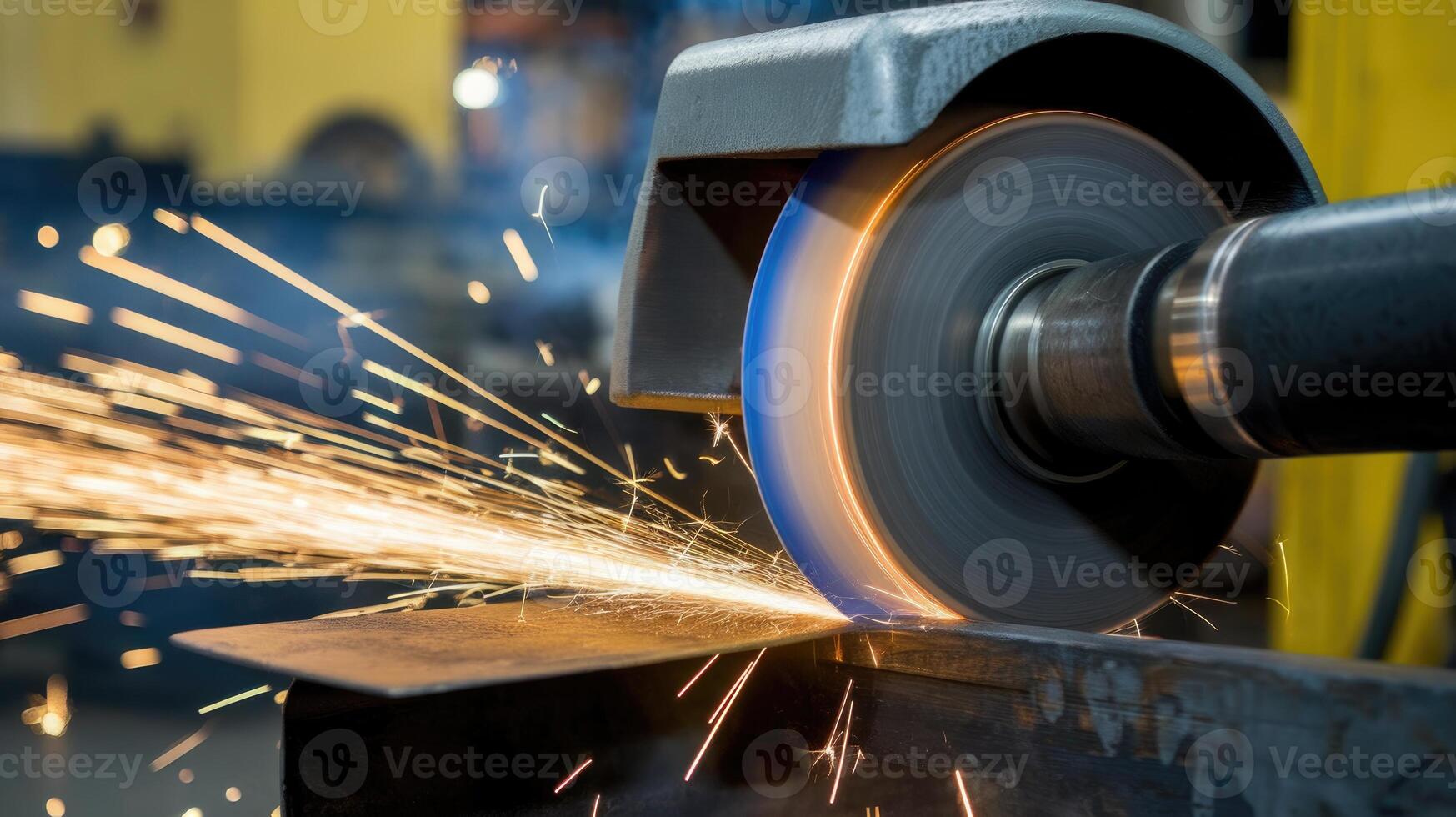 Grinding Metal With a Powerful Tool Creating Many Sparks in a Factory photo
