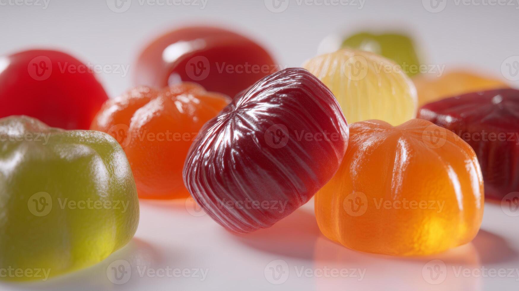 Colorful assortment of gummy candies in various shapes and hues, creating a vibrant and playful display. photo
