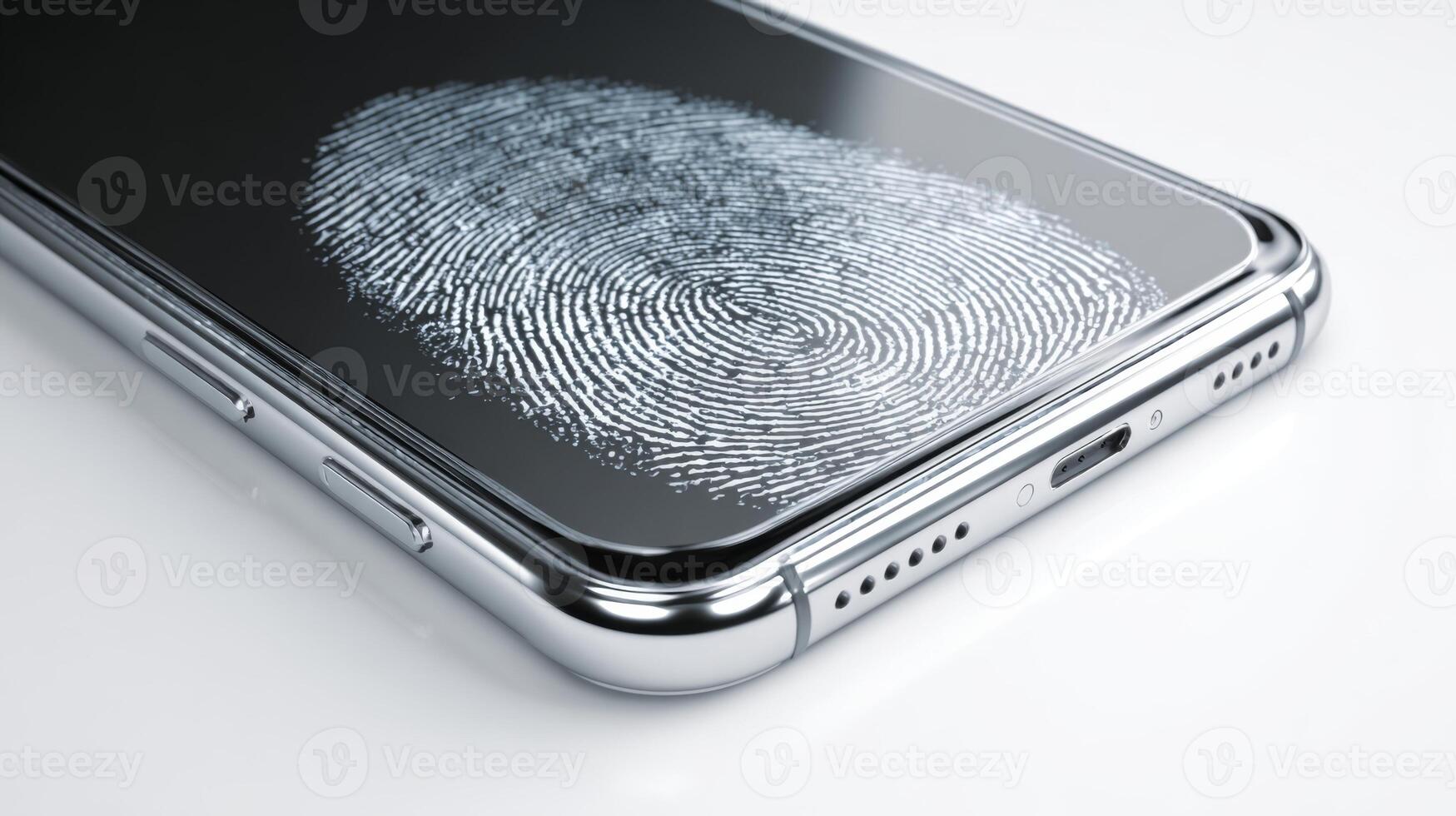 A close-up of a smartphone screen displaying a fingerprint, symbolizing security and user authentication. photo