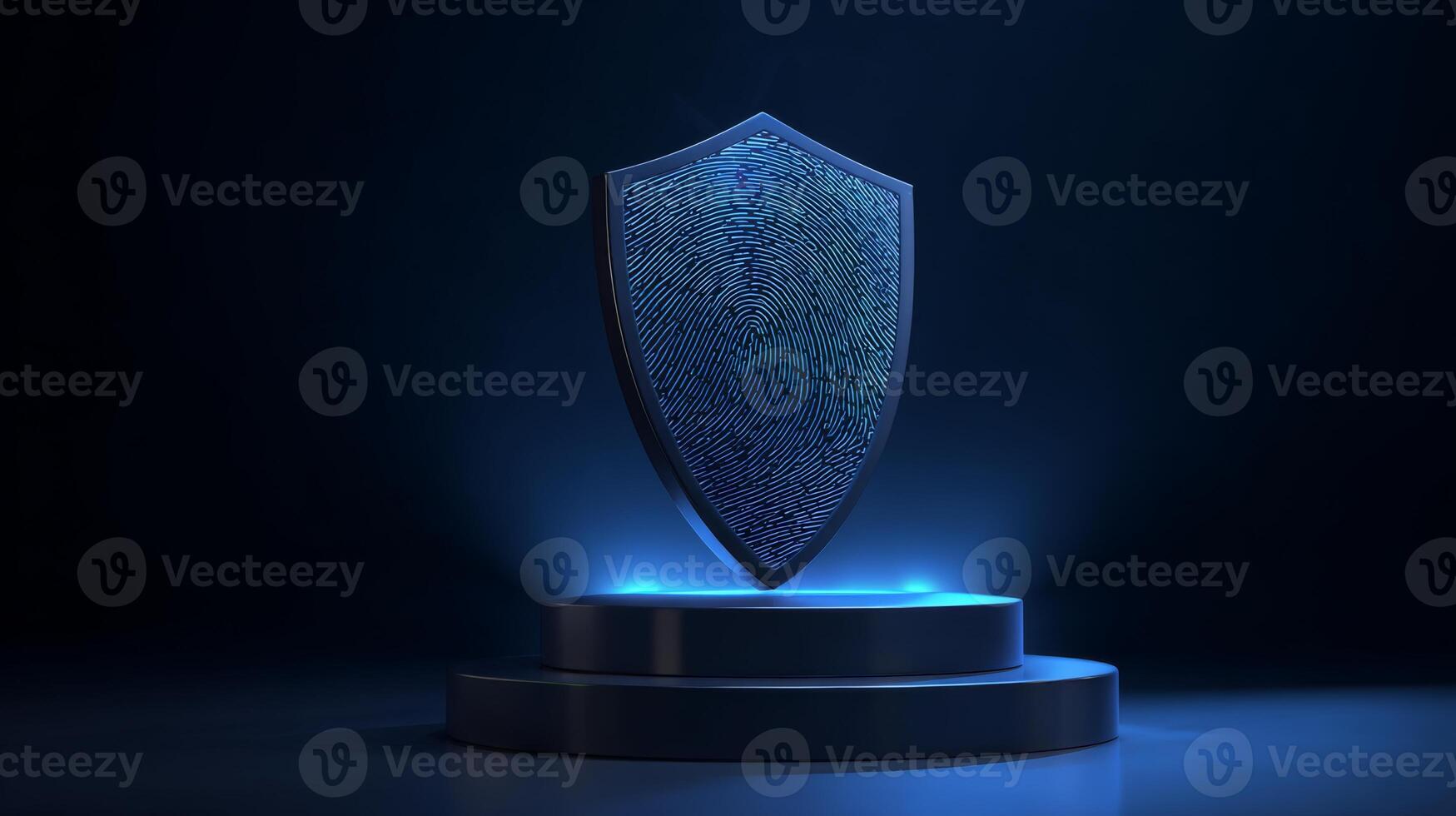 A modern security concept featuring a shield adorned with a fingerprint design, symbolizing protection and digital safety. photo