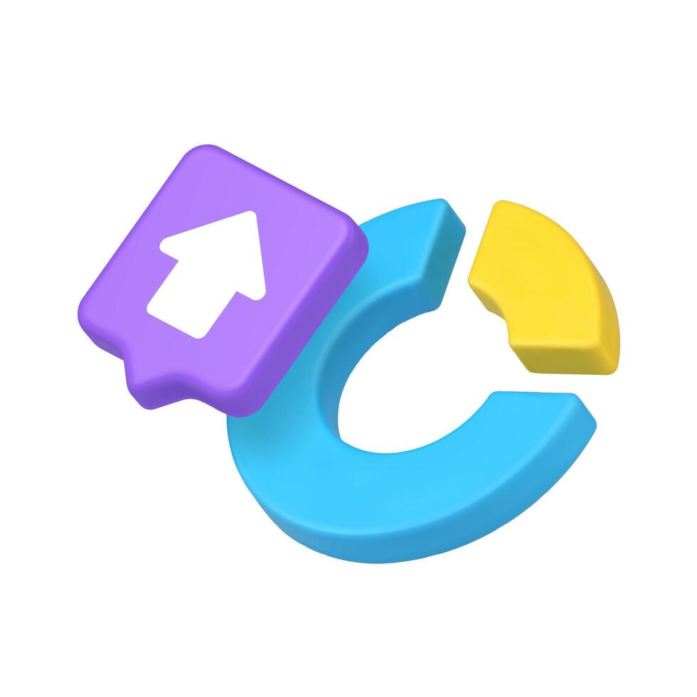 3d Realistic Icon Of Pie Chart With Growth Arrow Symbol In Modern Isometric Style vector