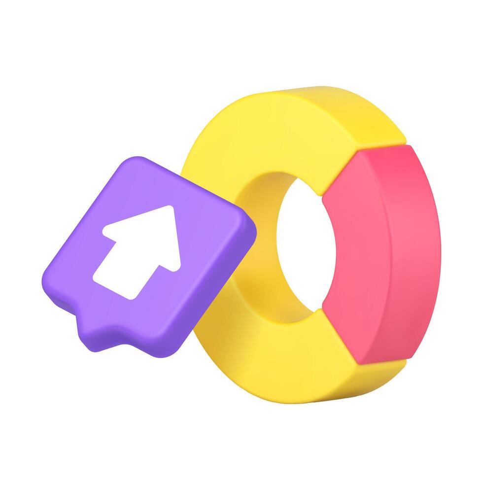 3d Realistic Icon Of Pie Chart With Up Arrow Symbol Inside Modern Speech Bubble vector