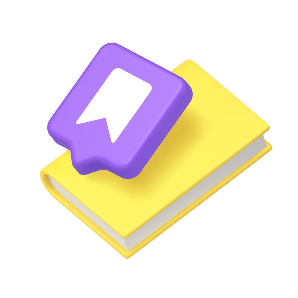 3d Realistic Icon Of Open Book With Bookmark Symbol Inside Colorful Modern Speech Bubble vector