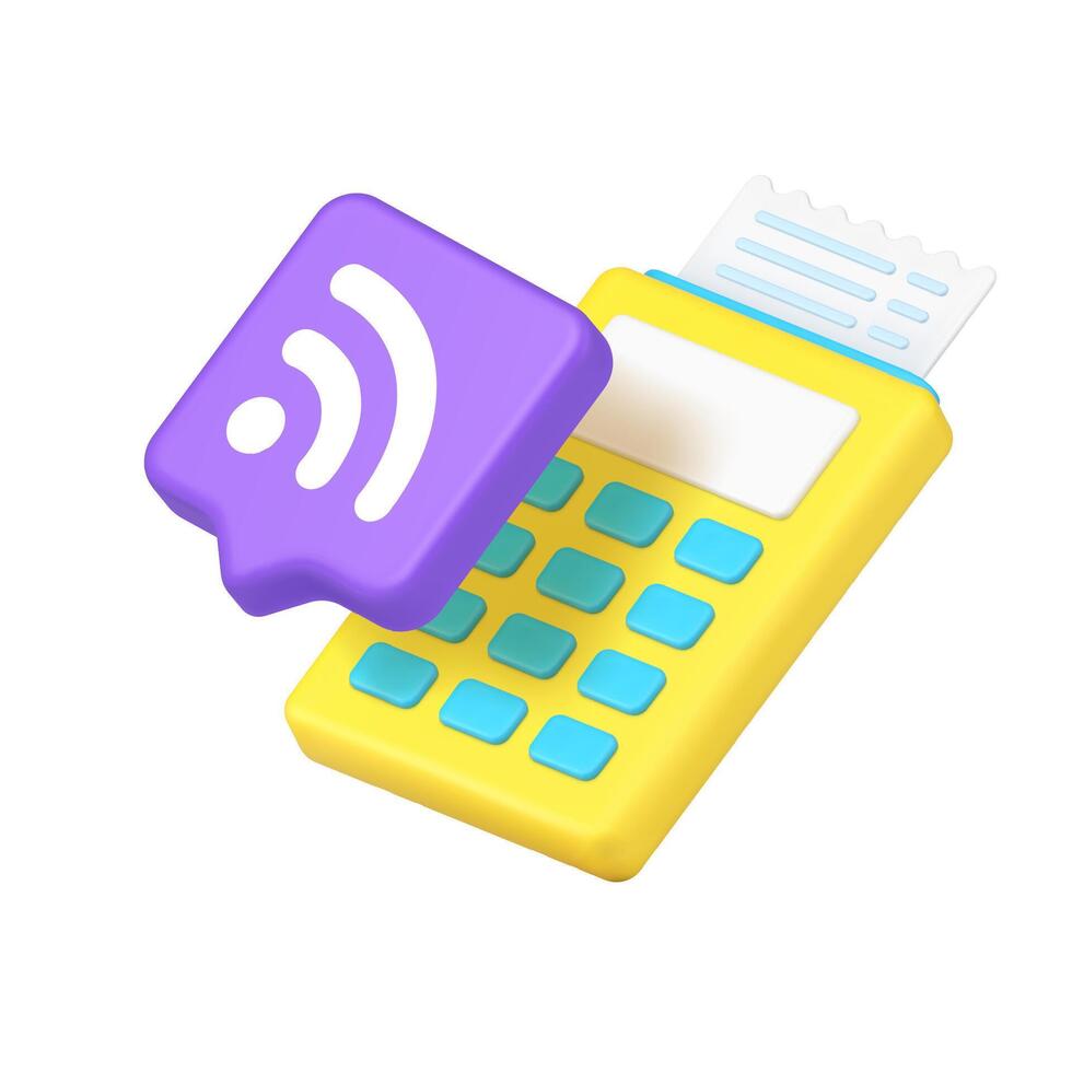 3d Realistic Icon Of Wireless Payment Terminal With Receipt And Wifi Symbol In Modern Style vector