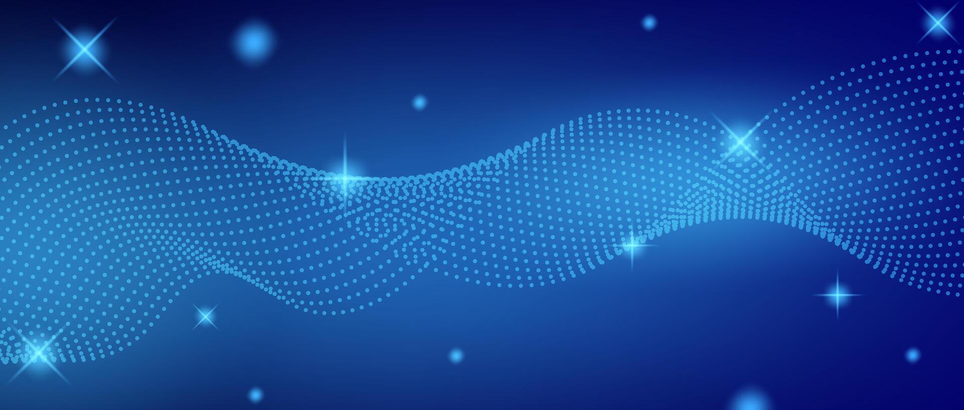 Dark blue gradient background with glowing light dots and soft wave pattern for futuristic and elegant style. vector