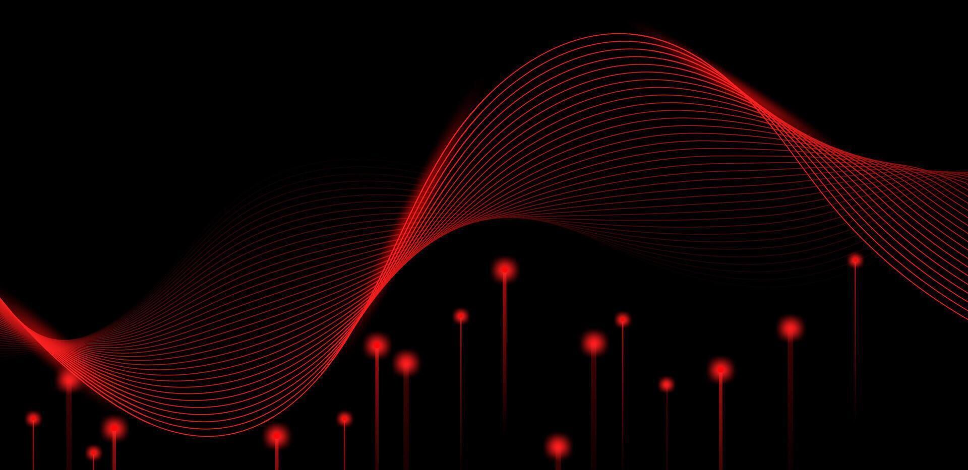 Technology dark abstract background with red glowing lines and soft gradient vector