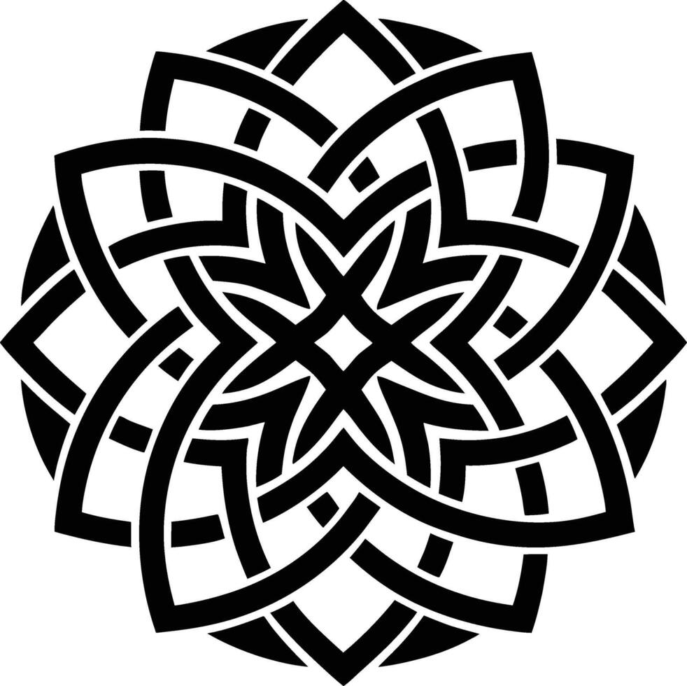 Intricate black celtic knot design symbolizing eternity and interconnectedness in a circular pattern vector