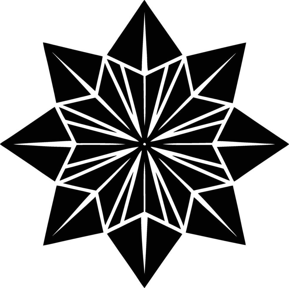 Geometric black starburst mandala design with sharp edges and angular symmetry vector