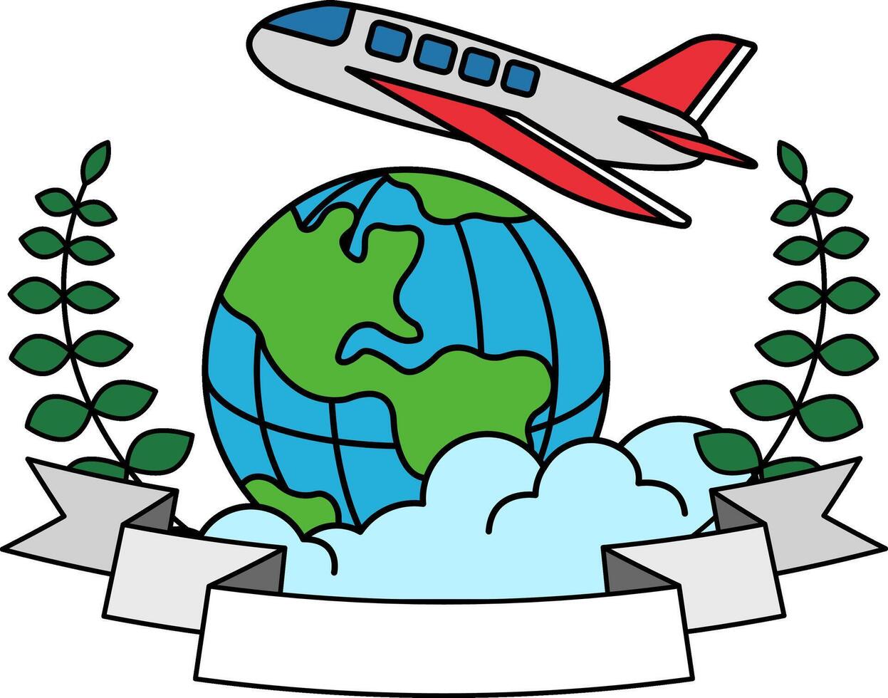 logotype of an Airplane flying over the globe vector