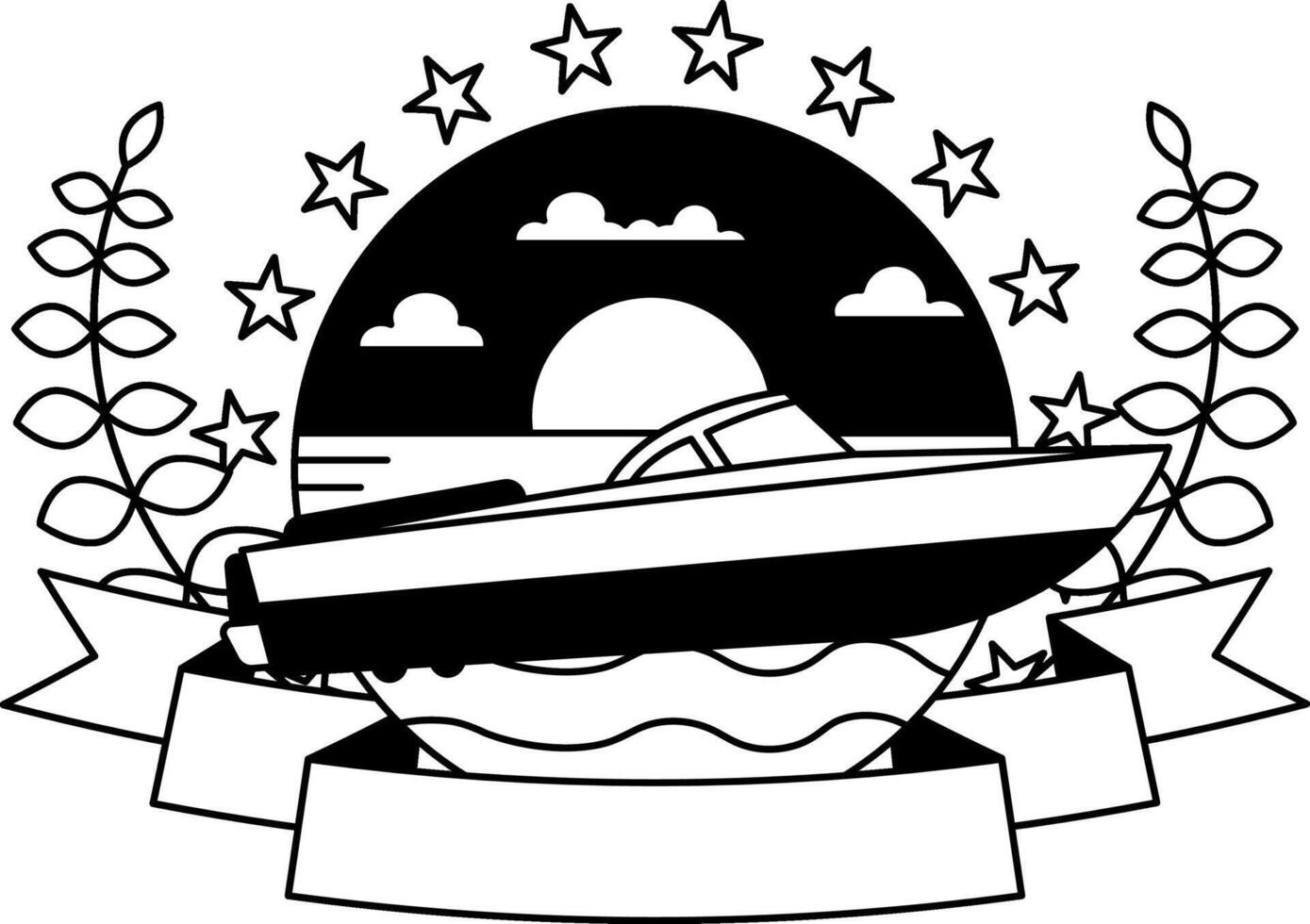 black and white logotype of an isolate Speedboat icon vector