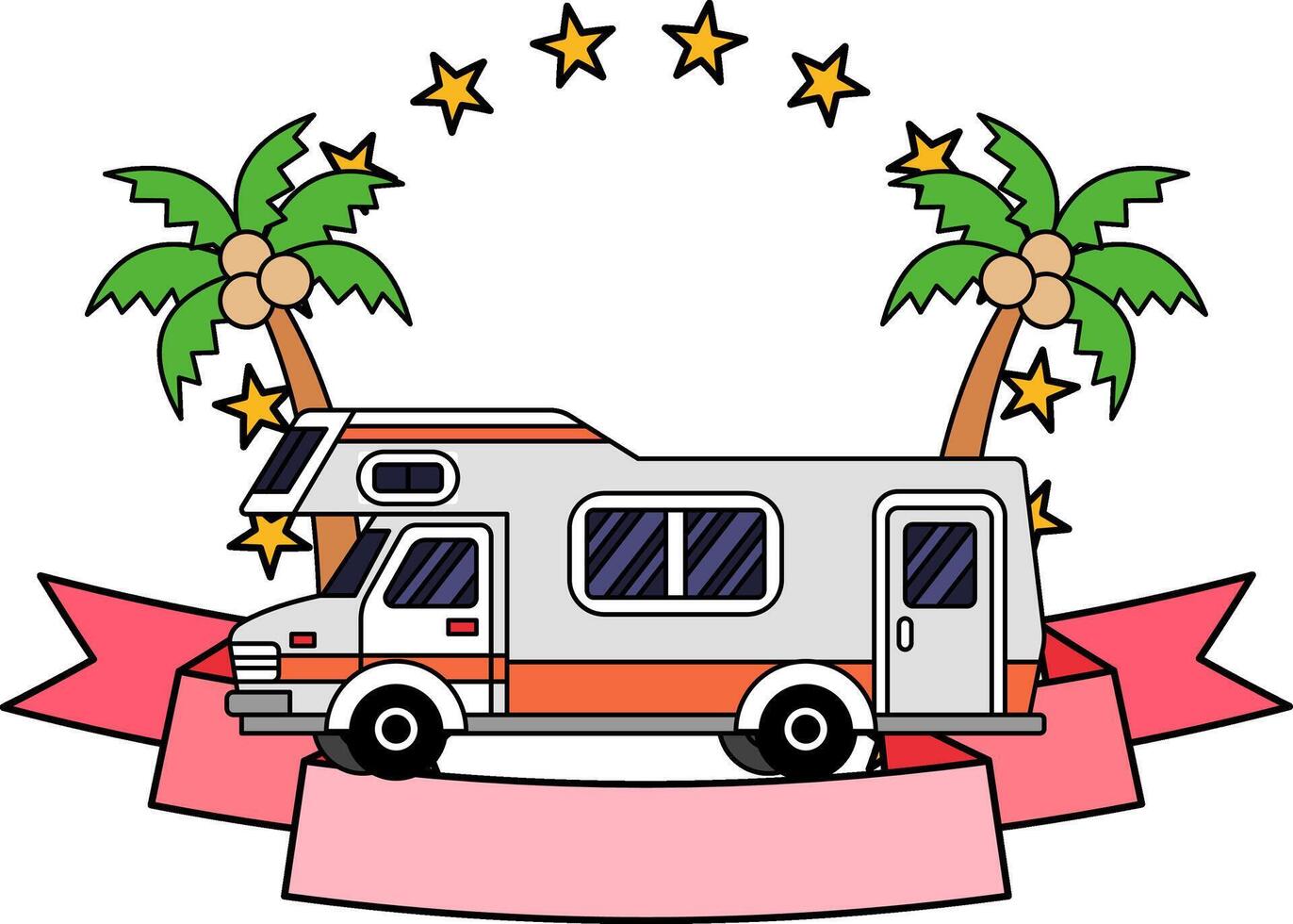 logotype of a camper van and coconut trees vector