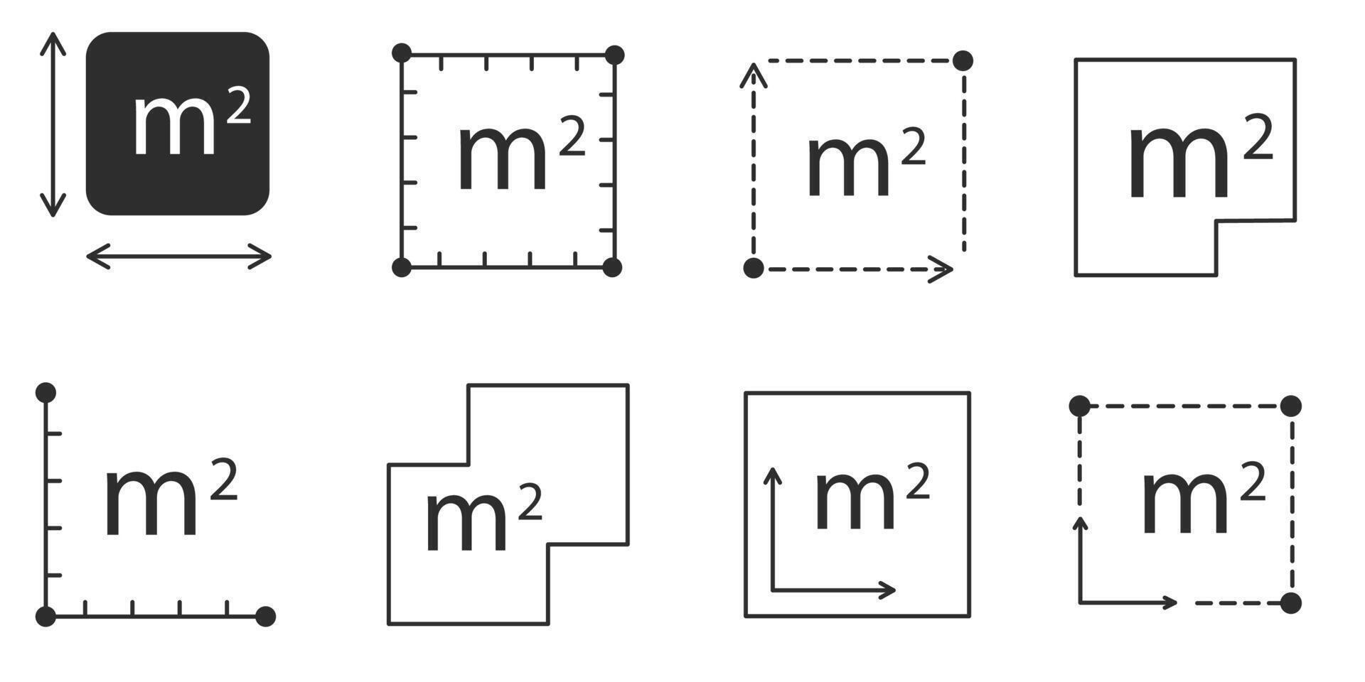 Set Square area measure line icon. Collection Square foot ft size, space length, symbol. Quantity area, m2 measuring area. vector
