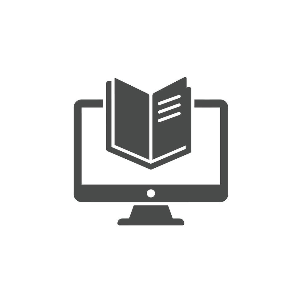 Online education symbol with a computer and book for digital and remote learning programs vector