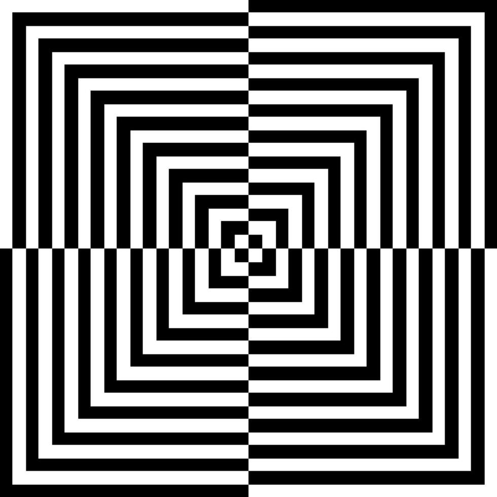Pattern with optical illusion. Quadrangular black and white shapes form a pattern with hypnotic delusion effect vector