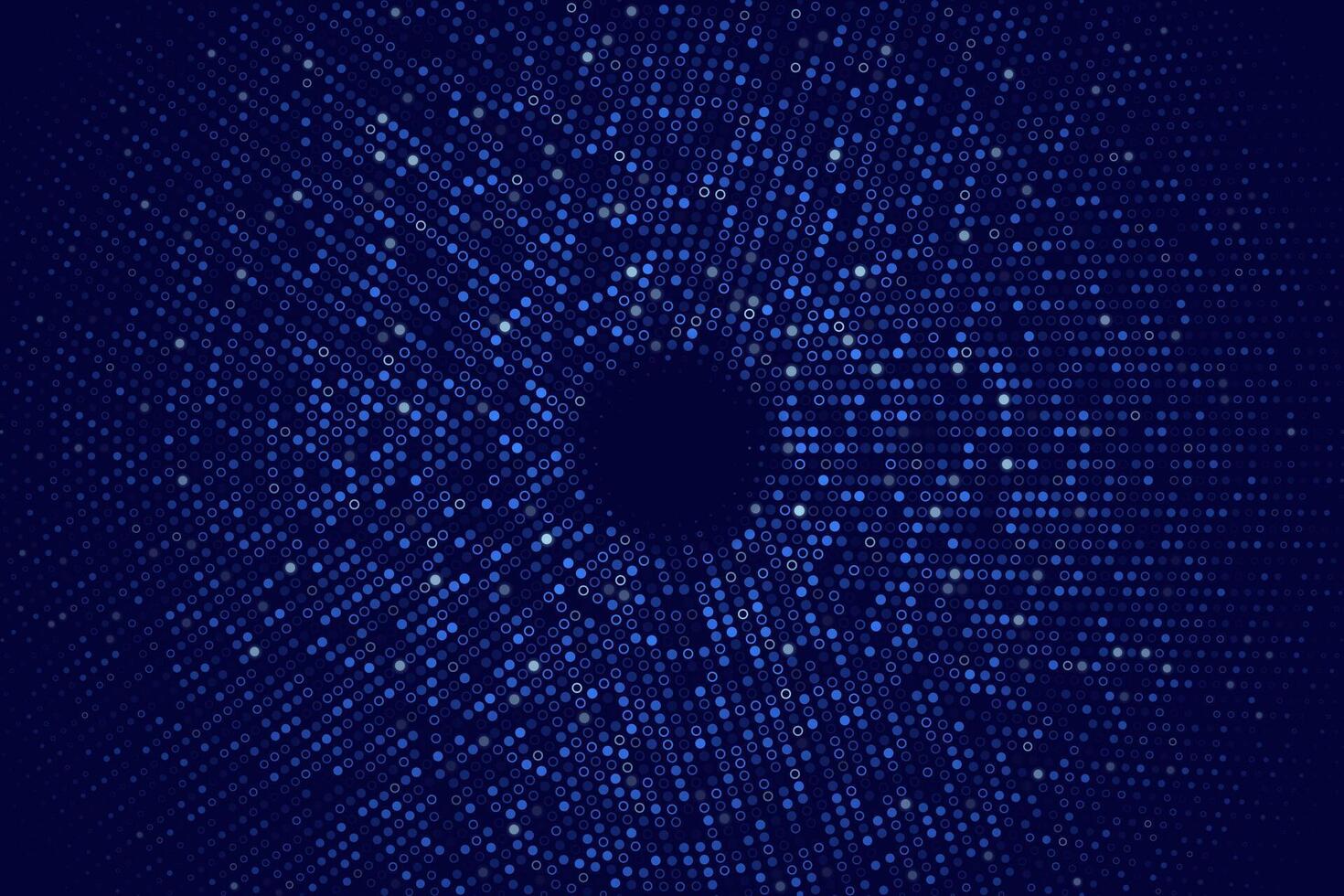 Abstract futuristic circular digital background made of noise from round pixelated particles. Data visualization in the form of a sound wave in virtual space. vector