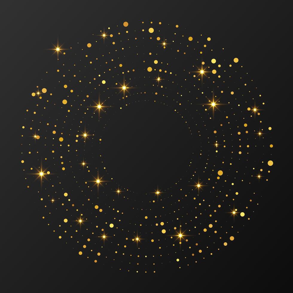 Abstract gold glowing halftone dotted background. Gold glitter pattern in circle . Circle halftone dots. Perfect illustration vector