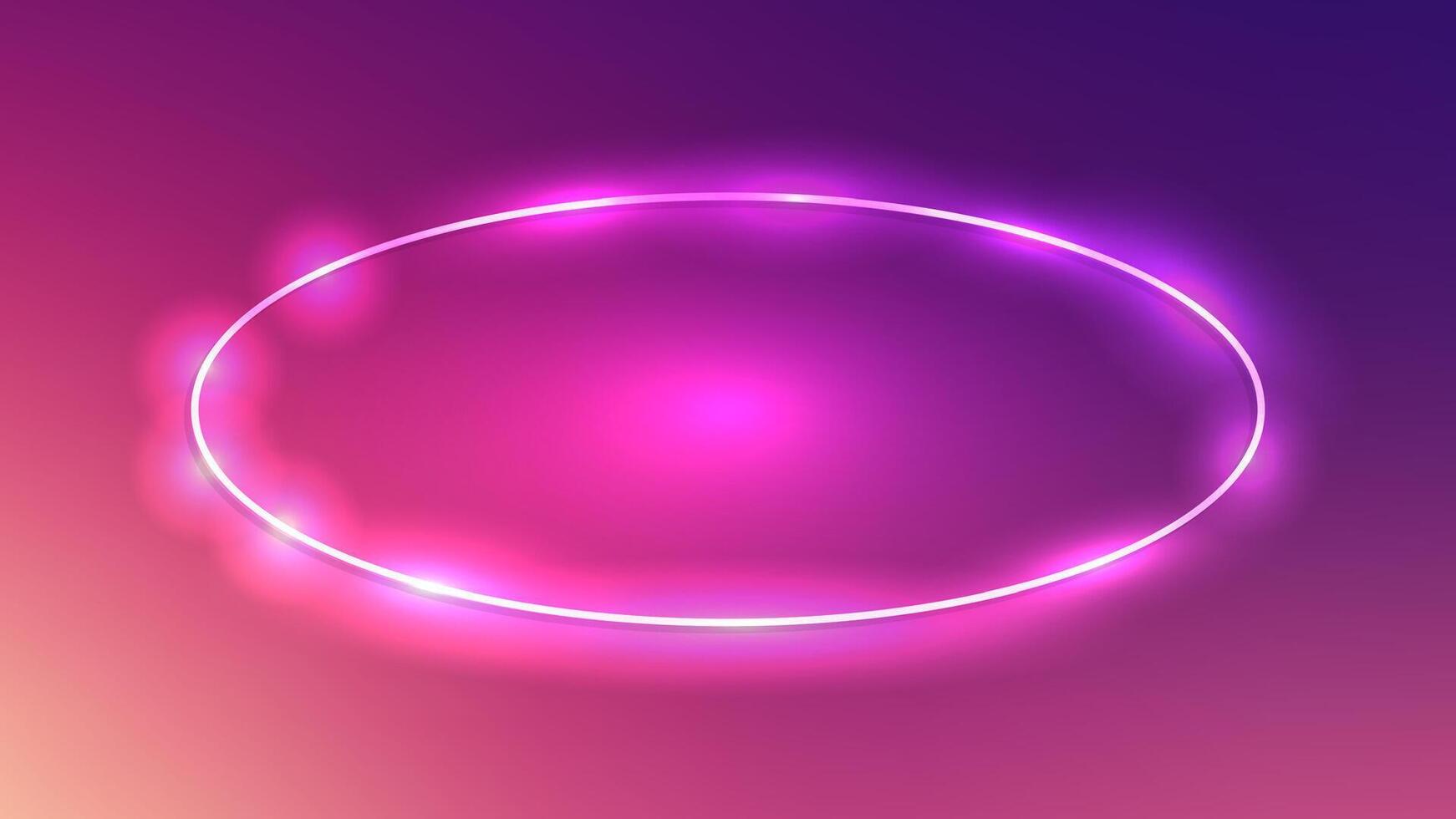 Neon oval frame with shining effects on pink background. Empty glowing techno backdrop. illustration vector