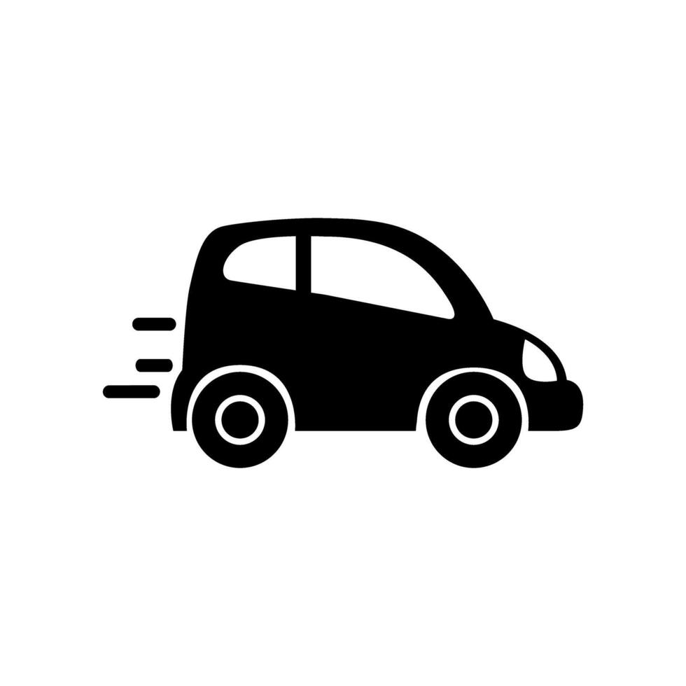 Small black car moving quickly on a white surface, indicating speed and travel, creating a sense of urgency and motion. vector