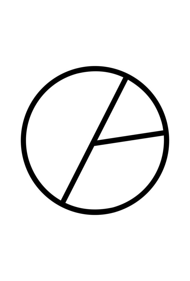 Outline pie chart icon for data analysis and statistics. Minimal linear symbol for financial report or diagram. Pictogram representing a circular graph divided into slices. vector