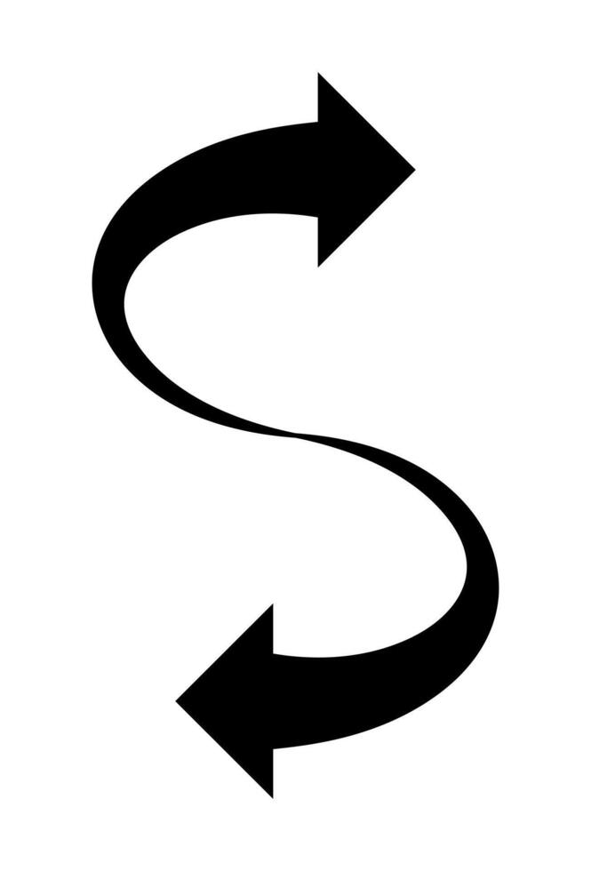 S-shaped arrow indicating reverse or repeat. Two-way curved arrow symbol for cycle. Curved vertical arrow pointing up and down. vector