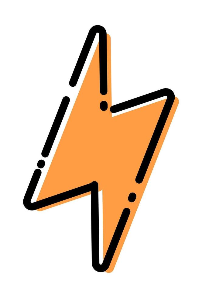 Orange lightning bolt icon with a dashed outline. Dynamic symbol for power, speed, or electric charge. Pictogram of a flash sign with modern, geometric style. vector