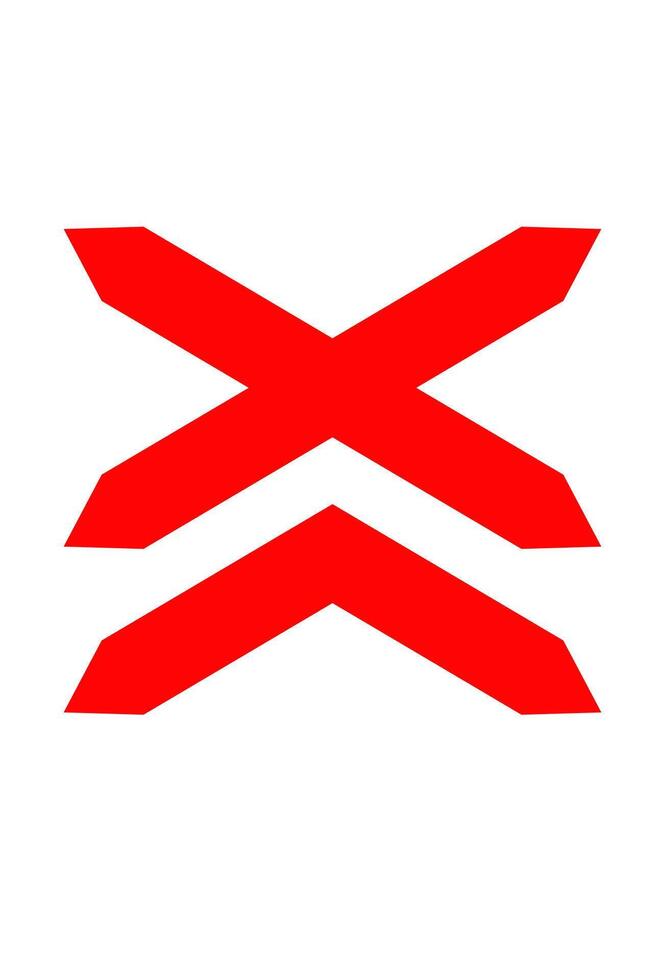 Railway crossing warning marker for two tracks. Double railroad tracks level crossing symbol. Multiple tracks train crossing hazard marker. vector