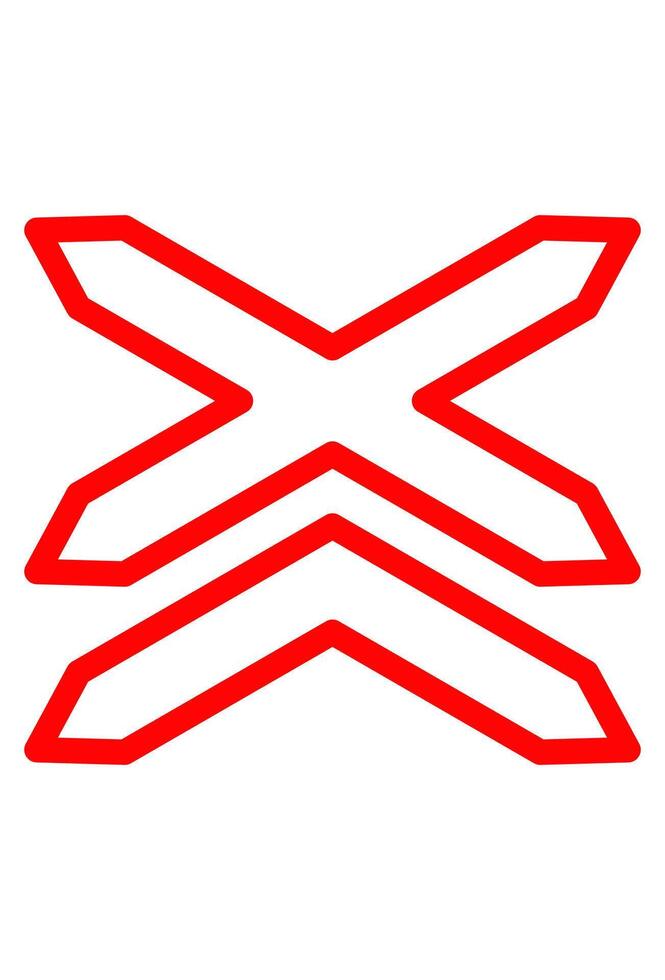 Railway warning marker for two tracks. Double railroad tracks level crossing symbol. Multiple tracks train crossing hazard marker. vector