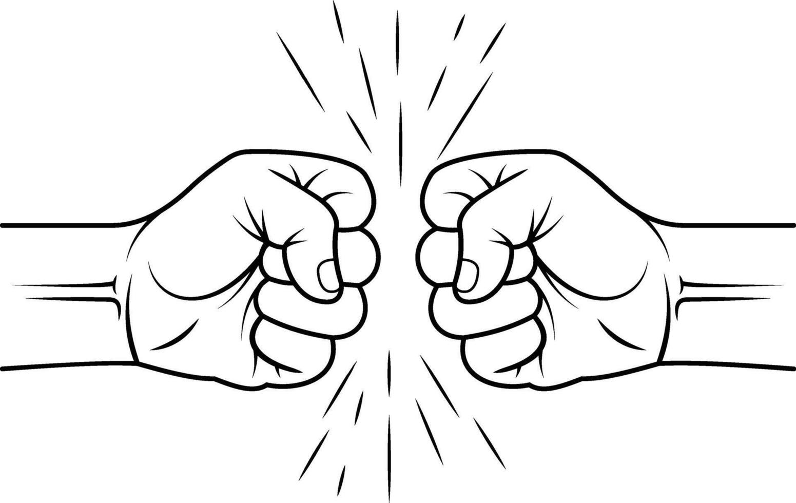 Two fists clashing symbolizing conflict power struggle and determination with impact lines vector
