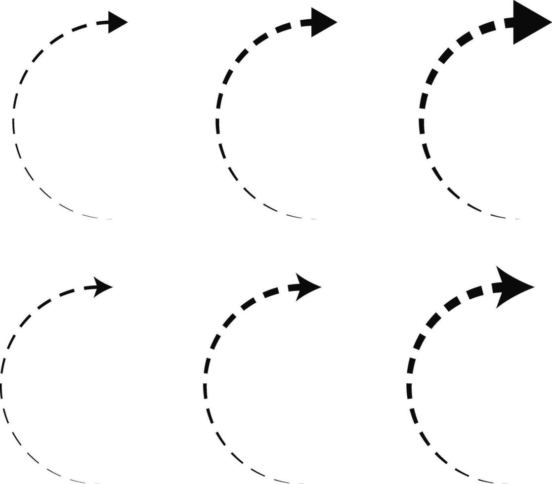 curved dash arrow set. Direction symbol. suggests forward movement. Hand drawn arrow collection. Arrow indicated the direction symbol vector