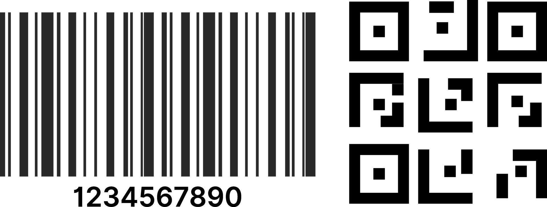 qr código y código de barras íconos colocar. pago y identificación. sencillo digital exploración. escanear qr código y escanear bar código íconos recopilación, vector