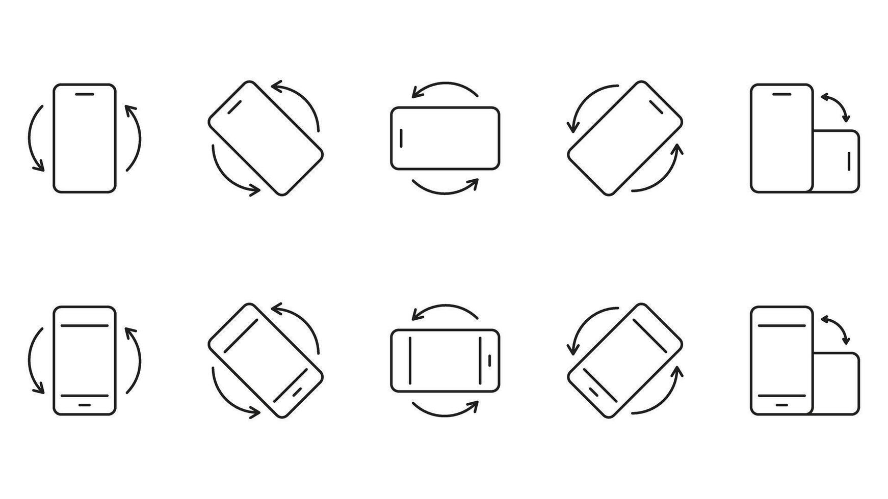 Smartphone Rotation And Orientation Line Icon Set. Device Positioning, Screen Rotation, And Mobile Interface Adjustment Outline Symbol Collection. Editable Stroke. Isolated Illustration vector
