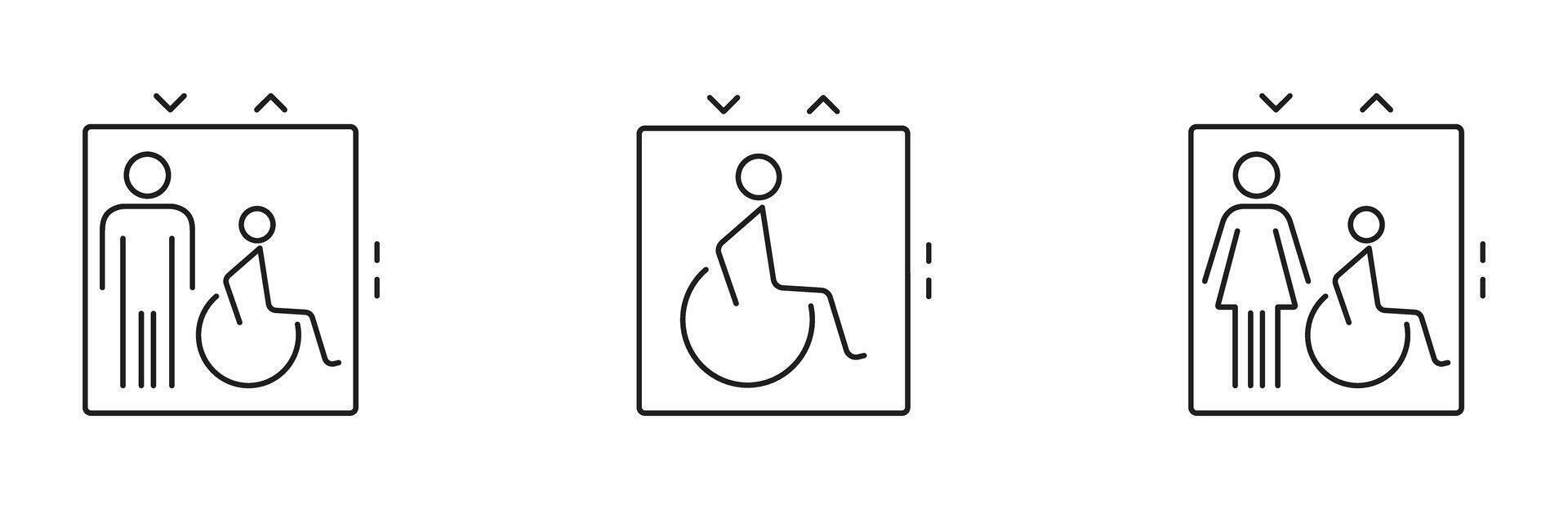 Elevator Accessibility Icon Set. Inclusive Design And Wheelchair Access Symbol Collection. Universal Access And Mobility Support. Editable Stroke. Isolated Illustration vector