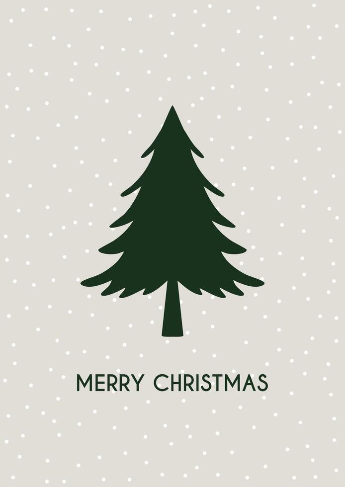 Minimal Christmas card background with tree and snowy overlay vector