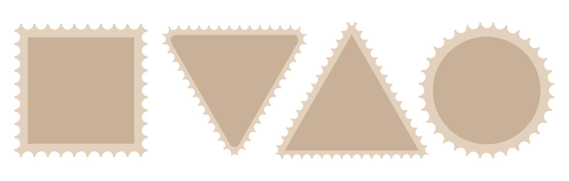 Triangle stamp frame for mail card. Postcard paper with old perforated edge. Square jagged graphic set for album illustration. Blank bumpy travel isolated design collection for envelope label. vector