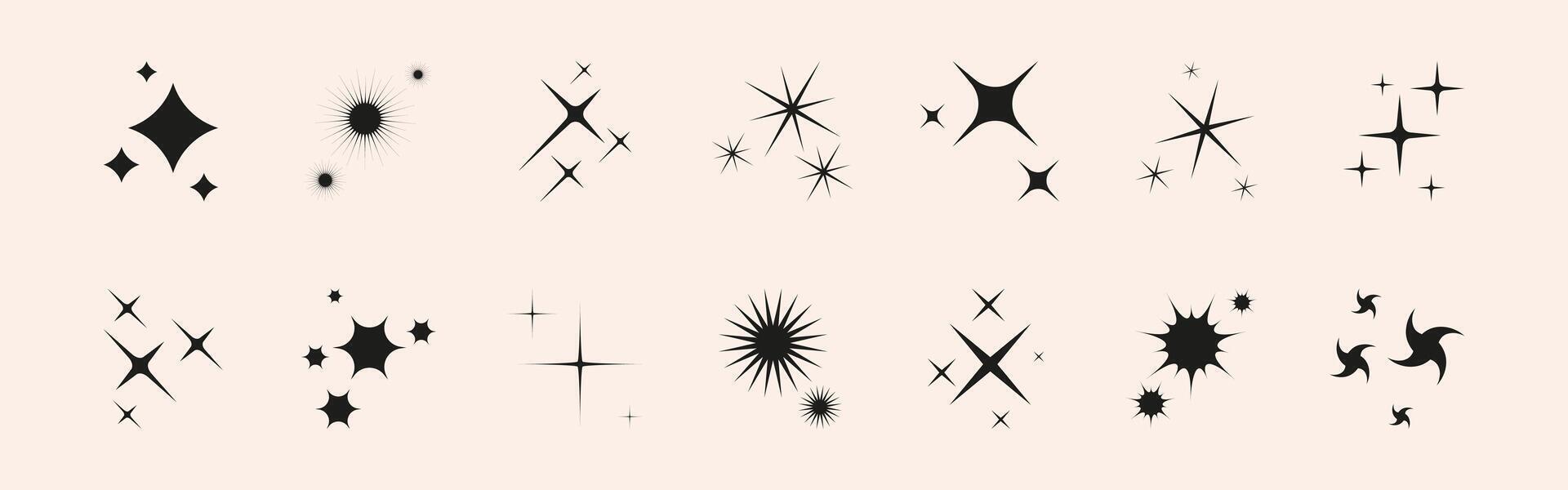 Set of icon glitter star, sparkle sun. Abstract shapes explosion, glow and blinking effects for celebrate party design. Twinkle shiny and flash graphic elements. Isolated illustrations. vector