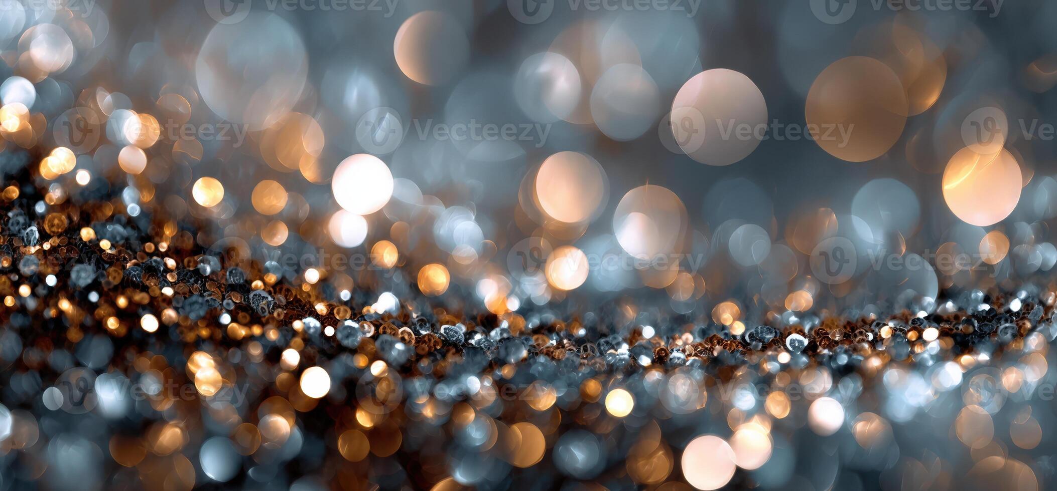 Abstract shimmering background featuring golden and silver bokeh lights, creating a mesmerizing visual effect that enhances the sense of elegance and luxury in design projects photo
