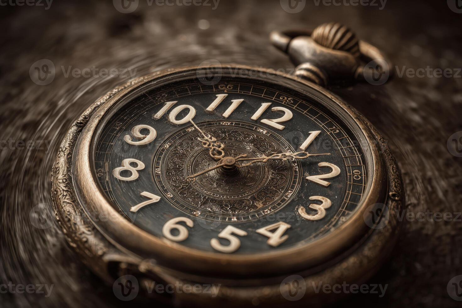 Vintage pocket watch with intricate design and Roman numerals, resting on a wooden surface, showcasing timeless elegance and craftsmanship in a nostalgic setting photo