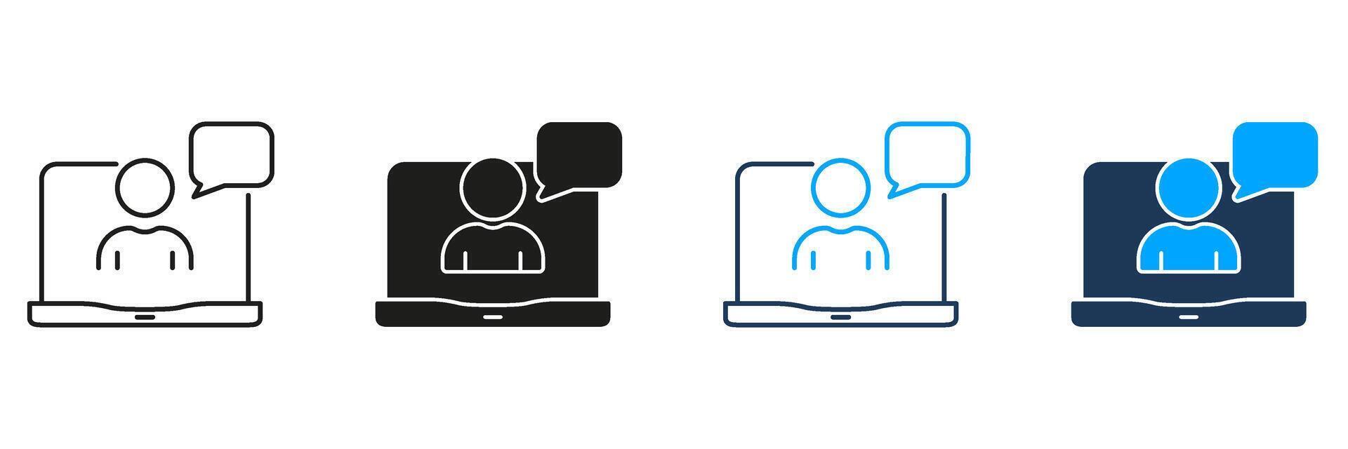 Call Communication Line And Solid Icon Set. Virtual Meeting, Online Chat, And Remote Collaboration Symbol Collection. Digital Interaction And Teleconference. Isolated Illustration vector